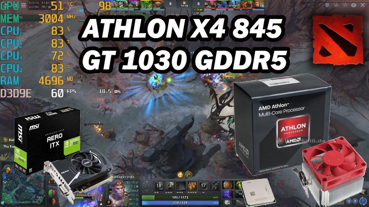 AMD Athlon X4 845 \ GT 1030 GDDR5 \ Dota 2 \ maxed out @1080p (8GB RAM)