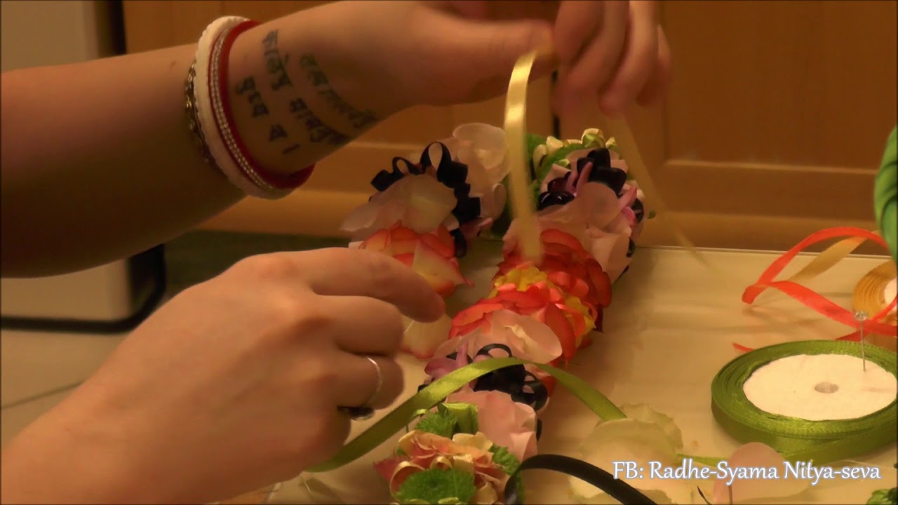 Making garlands for Gaura-Nitai in the morning