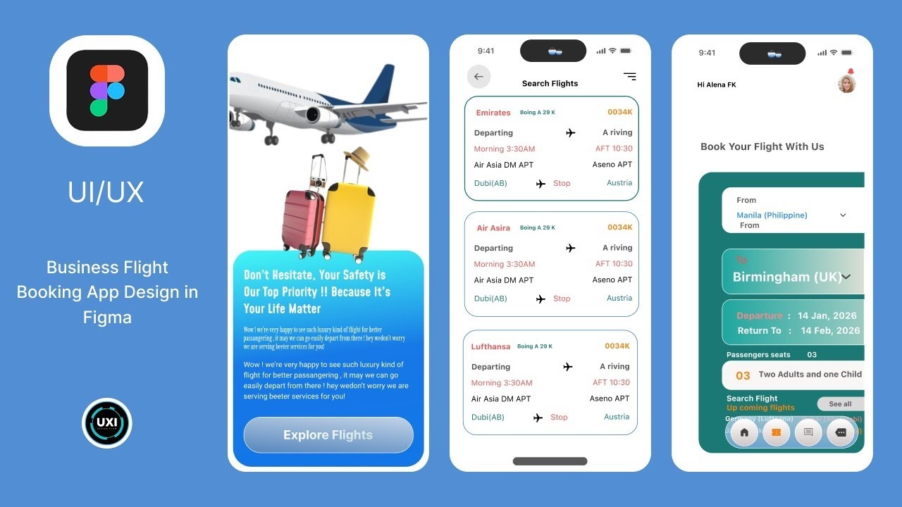 Complete business modern booking app tutorial design in figma | UiUX ticket booking