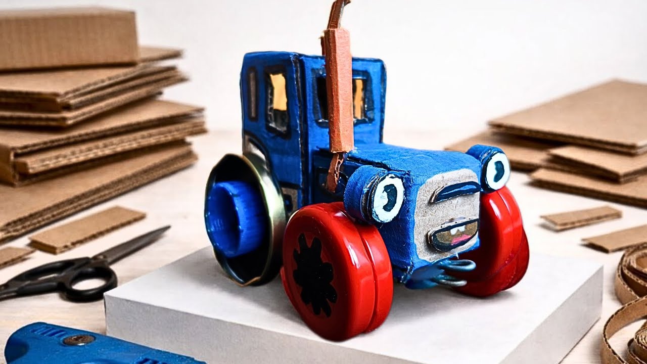 Blue tractor. DIY Cardboard Tractor – Fun Handmade Craft 👍🚜🚜
