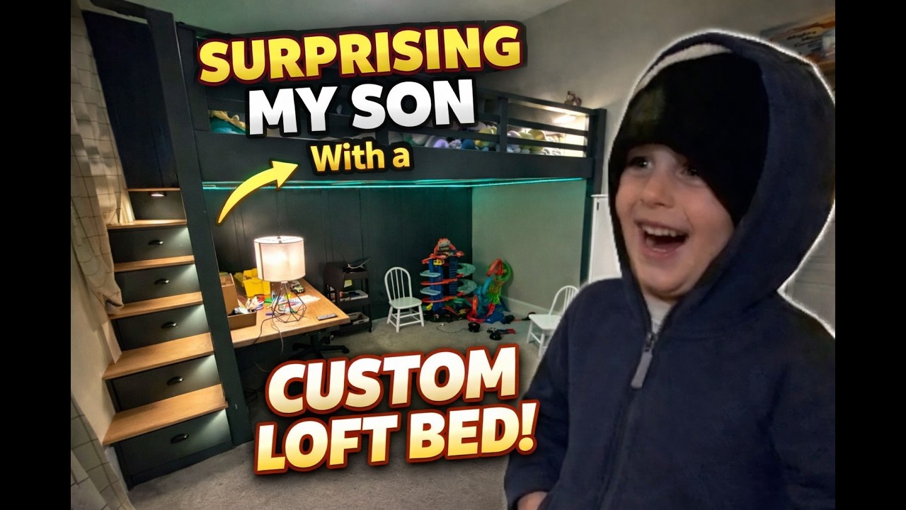 EPIC Room Makeover! Building a Custom Loft Bed Surprise for my SON.