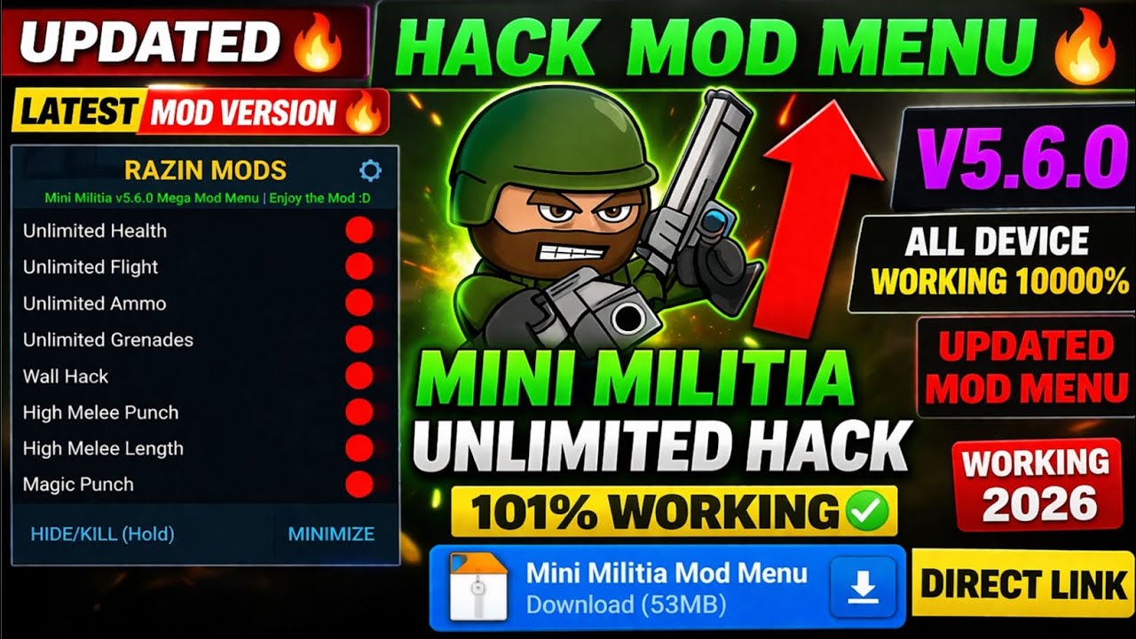 Mini Militia Mod Menu 2026 | Unlimited Hack APK 101% Working 😱