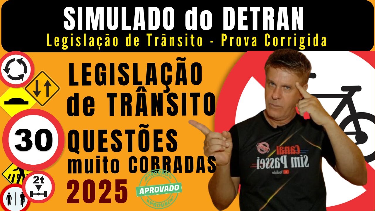 Simulado do DETRAN 2025. Prova Teórica do Detran Corrigida. Legislação de Trânsito.