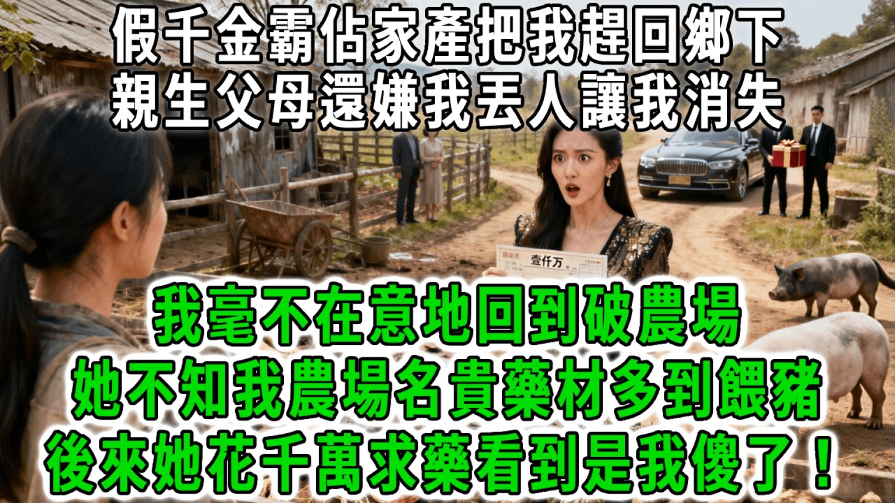假千金霸佔家產把我趕回鄉下，親生父母還嫌我丟人讓我消失。我毫不在意地回到破農場，她不知我農場名貴藥材多到餵豬，後來我靠藥材成各豪門座上賓，她花千萬求藥看到是我傻了！#荷上清風 #爽文