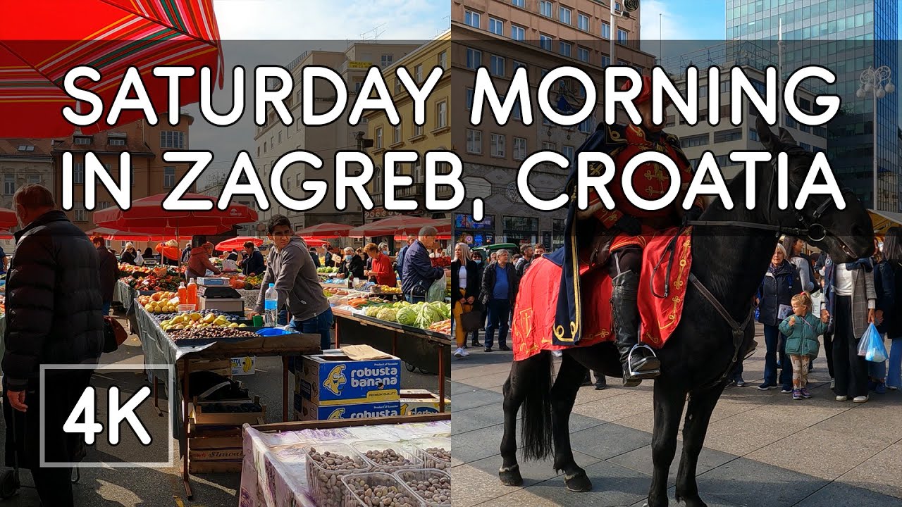 Dolac Farmers Market and The Cravat Regiment - Saturday Morning in Zagreb, Croatia - 4K UHD