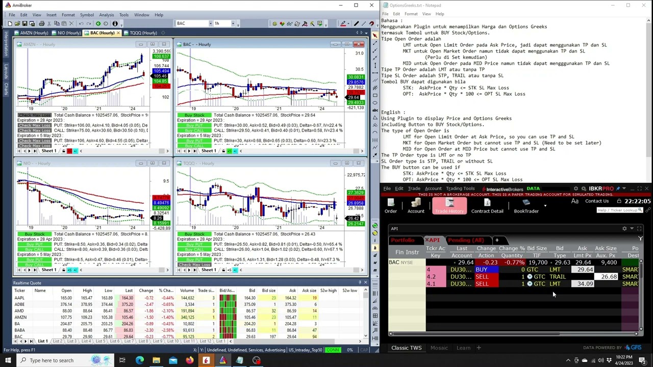 Stock & Options Greek Realtime Data in Amibroker with Button for Open Order Trading