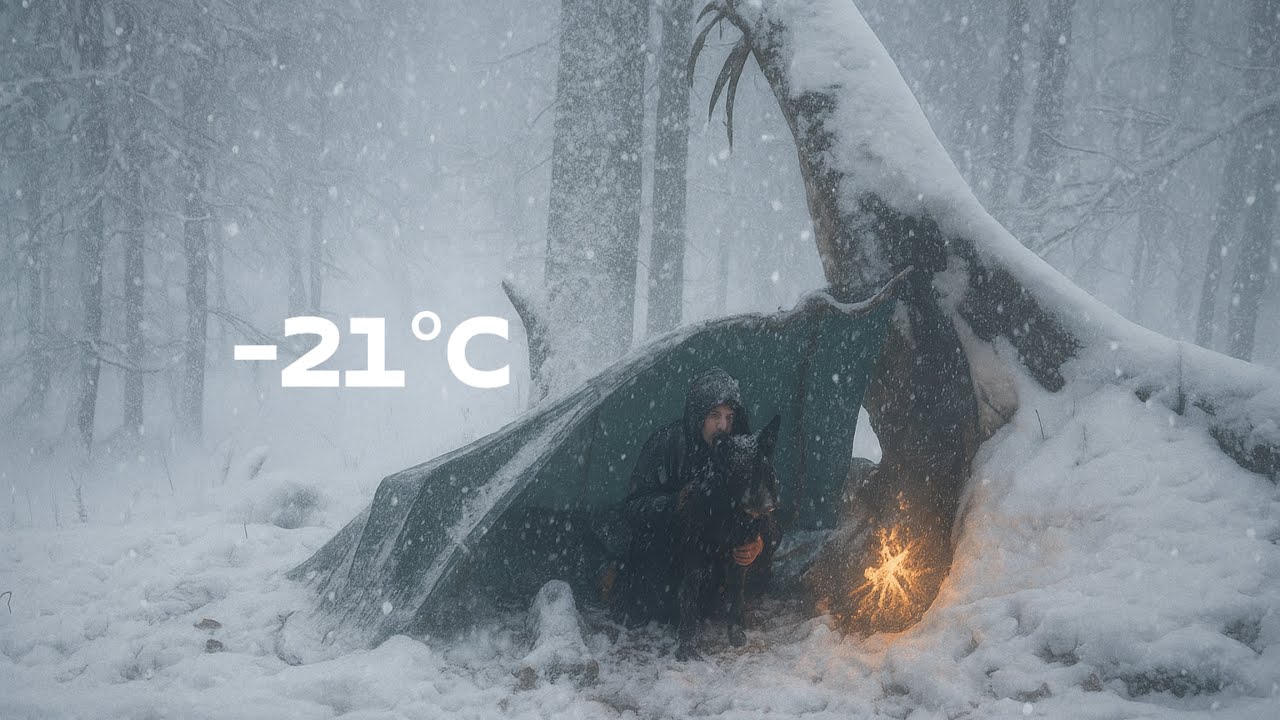 Can I Survive Alone in –21°C Snowstorm With Only a Tarp and Fire in the Wild Forest ?
