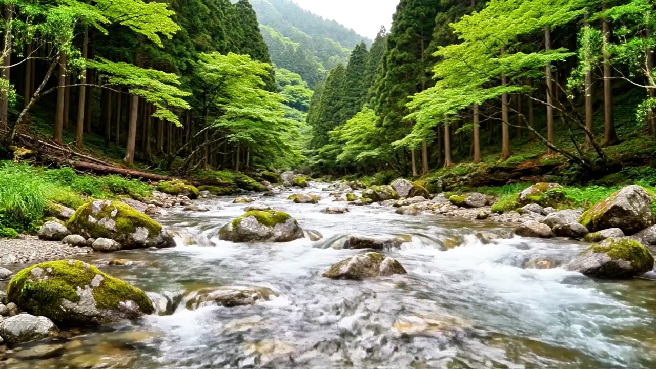 Natural River Flow Sounds, Gentle Birds Chirping, Calming Forest Ambience