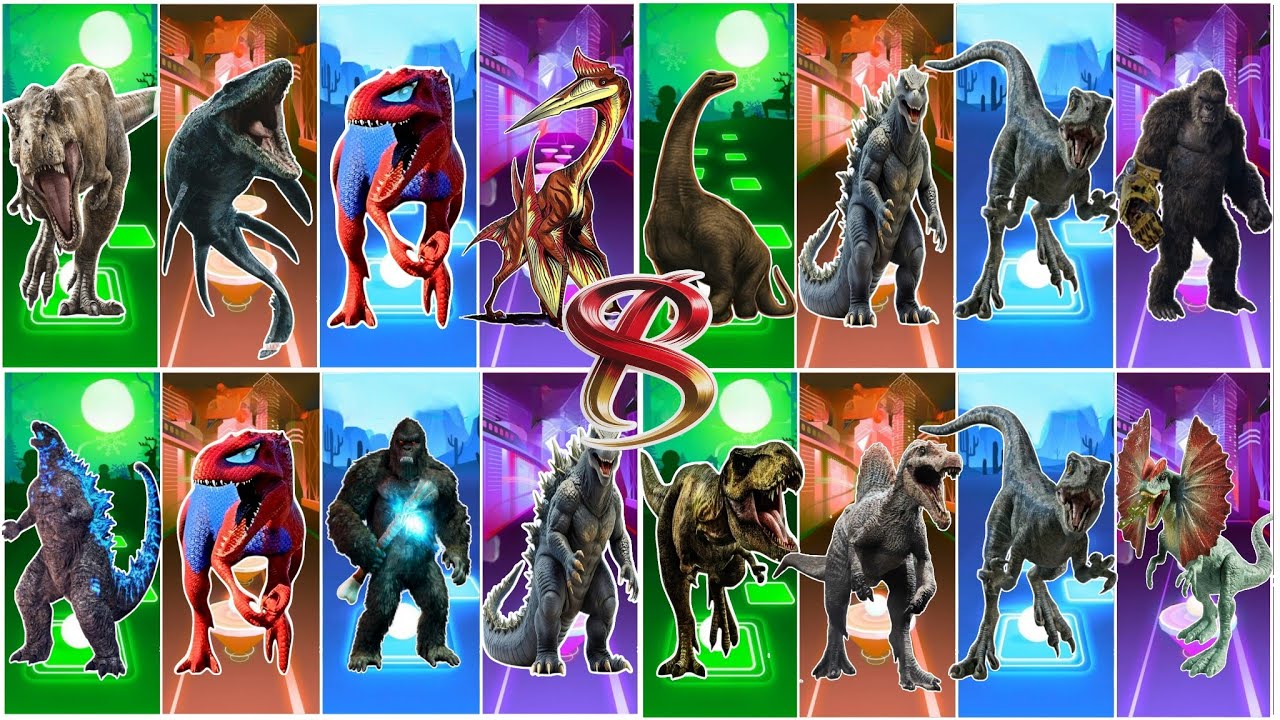 Динозавр 🦖 🆚 Мозазавр 🆚 Паук-рекс 🆚 Тираннозавр 🦖 🎶 Tiles Hop Edm Rush