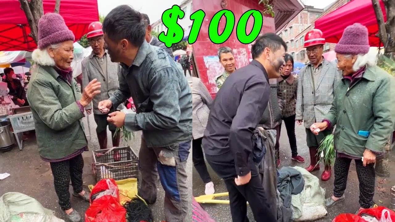阿義假扮乞丐市集乞討，80多歲老奶奶送菜送錢，阿義脫下衣服老奶奶驚呆了！ 【阿義走鄉村】