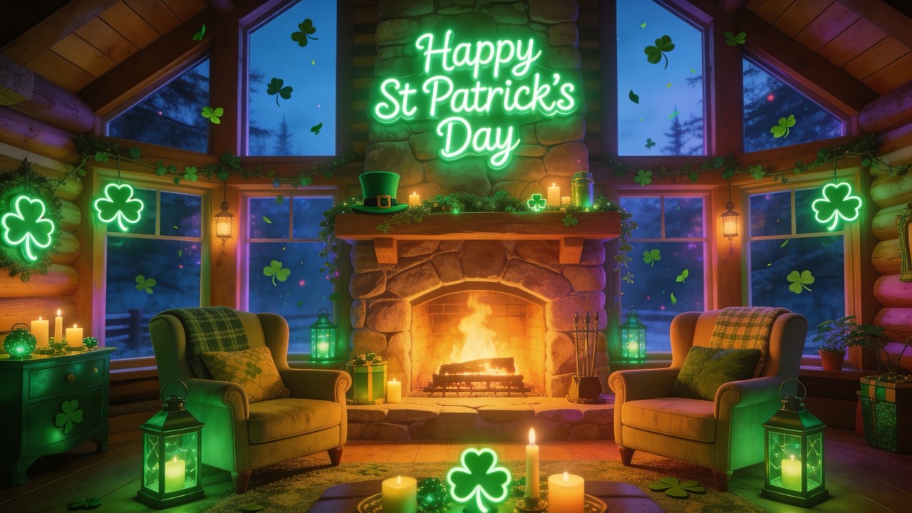 🔴 LIVE St. Patrick’s Day Fireplace 🍀 Cozy Irish Room & Relaxing Piano Music