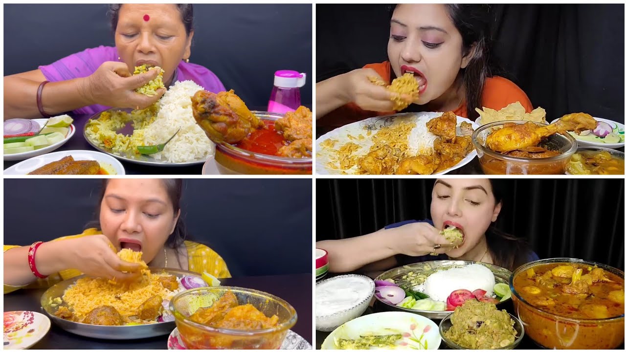 Asmr🔥Eating Spicy Mutton Curry, Vetki Macher Jhol, Chicken Kosha, Potoler Jhal, Alu Posto with Rice🍚