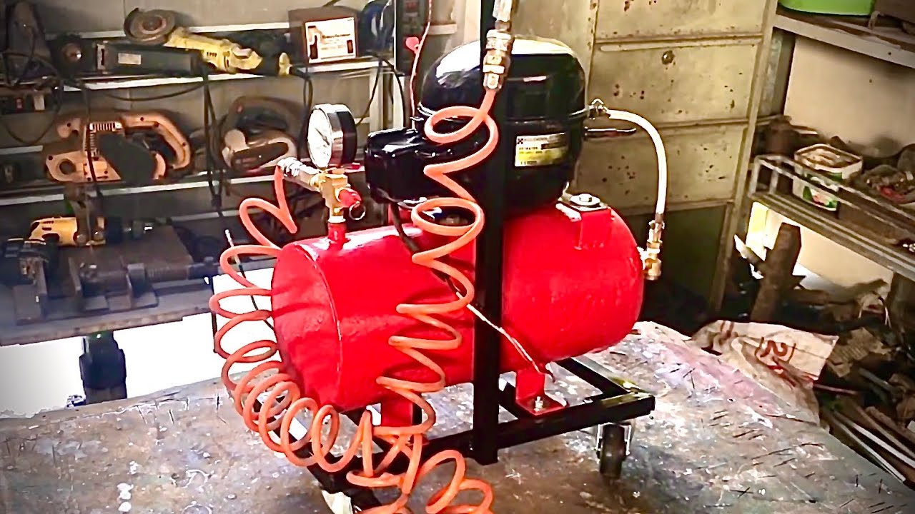 Homemade ||| silent air compressor made from refrigerator motor and scrap metal