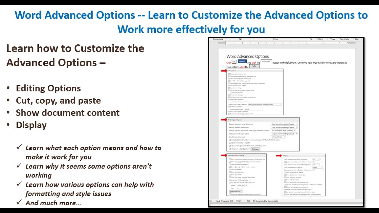 Word Advanced Options - Learn to customize Word's Advanced Options to work more effectively for you
