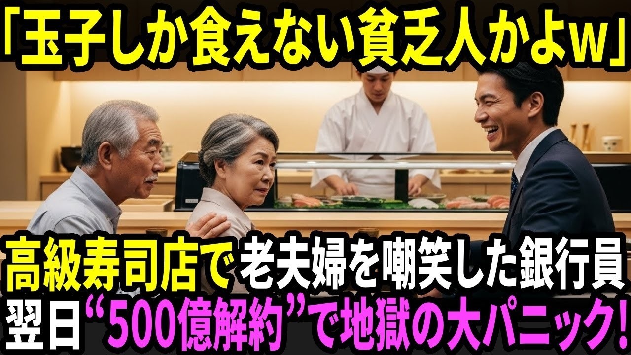「玉子しか食えない貧乏人w」高級寿司店で老夫婦を嘲笑したエリート銀行員──翌日、“500億解約”で銀行が地獄の大パニック！