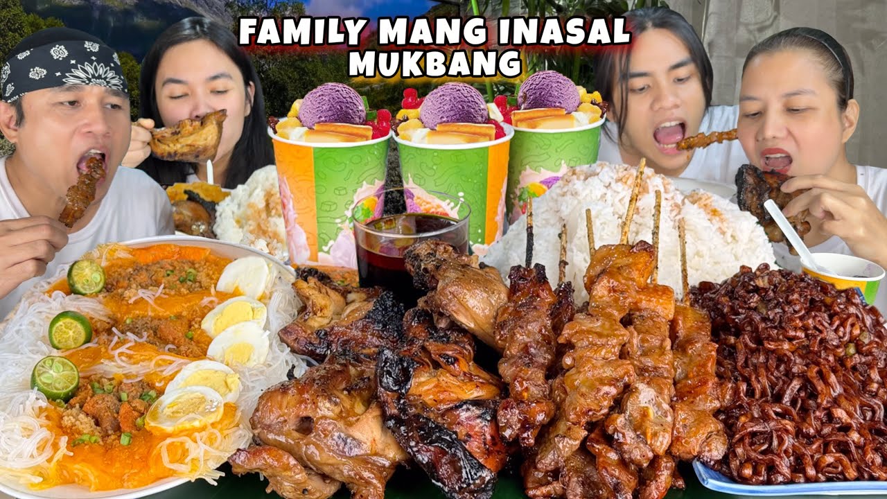 Family Mang Inasal Mukbang ( Inasal Chicken, Pork Bbq, Palabok, Halo-Halo, Black Bean Noodles )