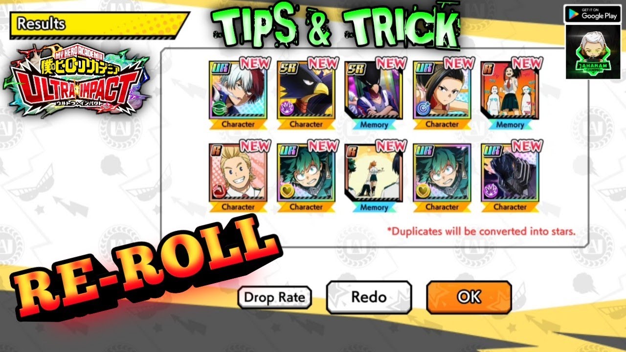 TIPS TRICKS RE-ROLL MY HERO ULTRA IMPACT GLOBAL