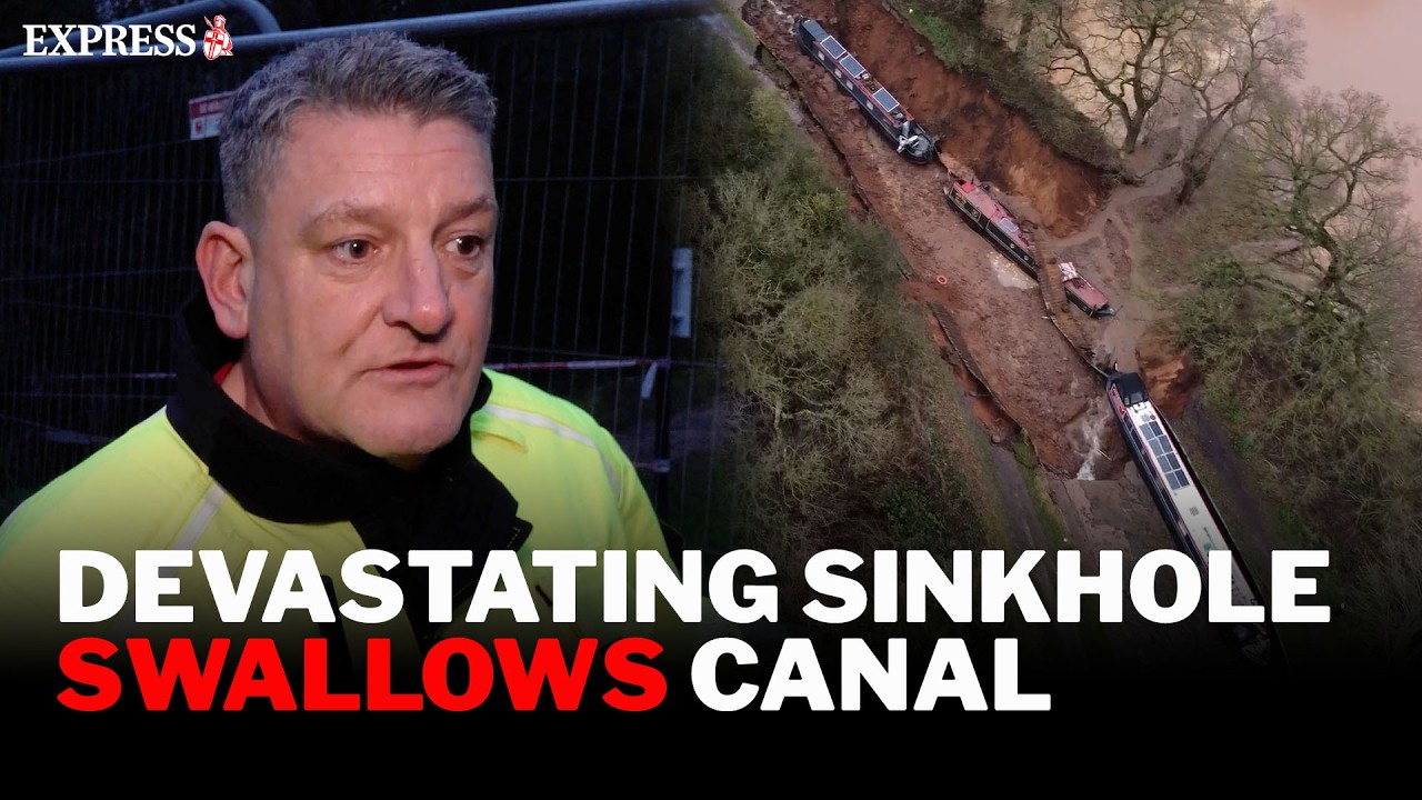 More than 10 rescued after HUGE sinkhole opens in canal in &lsquo;major incident&rsquo;