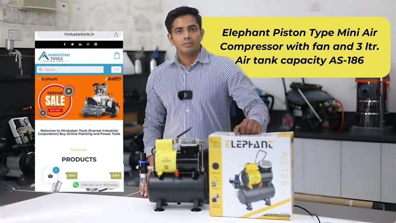 Discover the Power of the Elephant Mini Air Compressor with fan and 3 ltr. Air tank