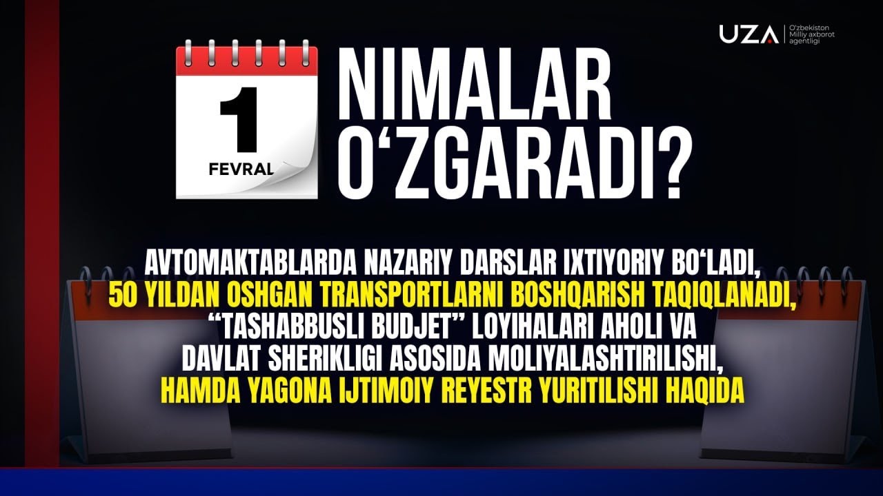 Qonunchilikda 1 fevraldan nimalar o`zgaradi? 