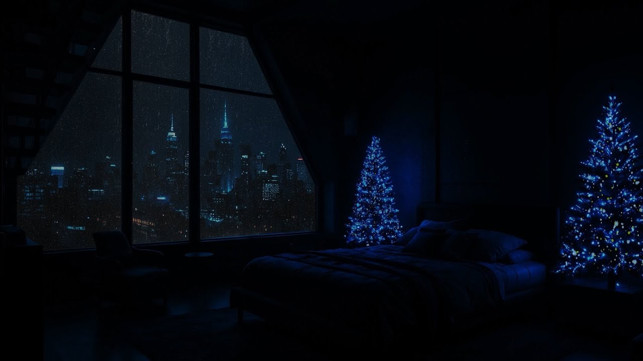 Dark Bedroom for Deep Sleep | Peaceful City in the Rain | Stress Relief