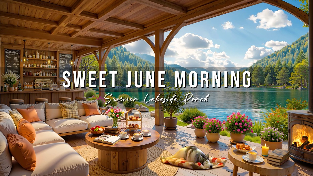 Sweet June Morning at Summer Lakeside Porch Ambience ☀️ Smooth Piano Jazz Music to Begin Your Day