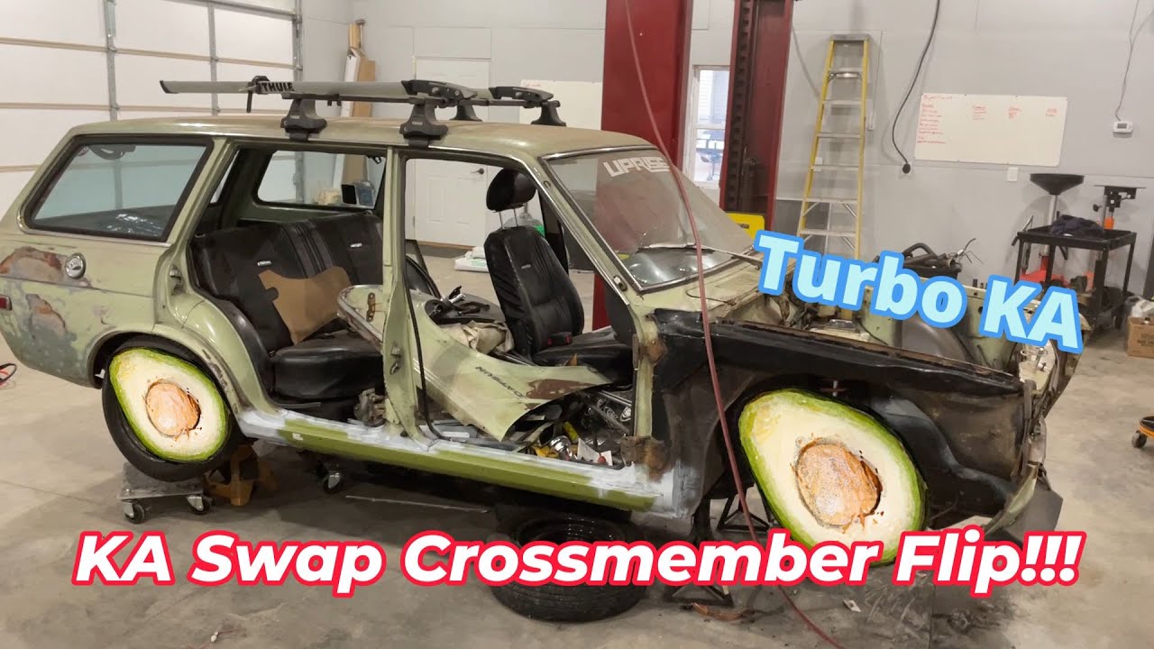 Datsun 510 Crossmember Flip for KA24DE swap!!