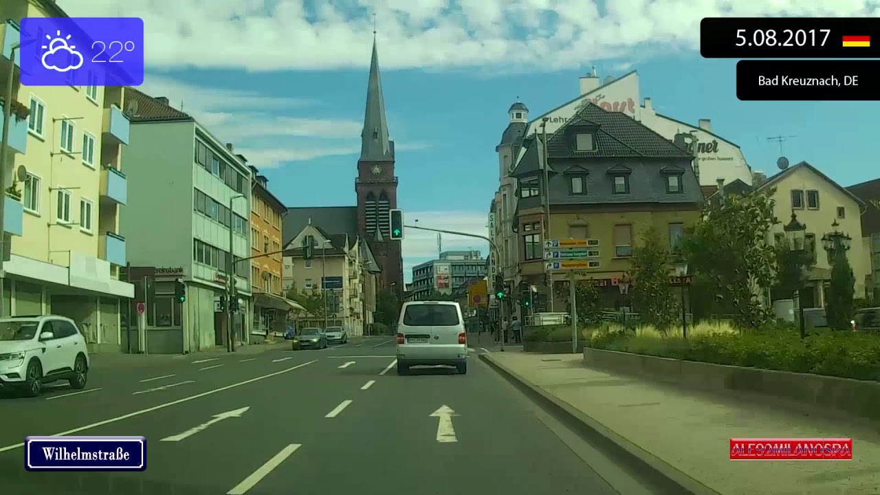 Driving through Bad Kreuznach (Germany) from Windesheim to Zentrum 5.08.2017 Timelapse x4