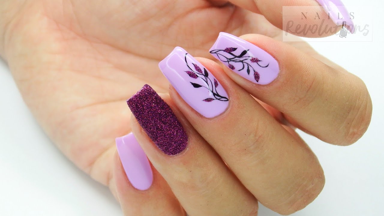 Violet leaves nails art Tutorial / Stardoro