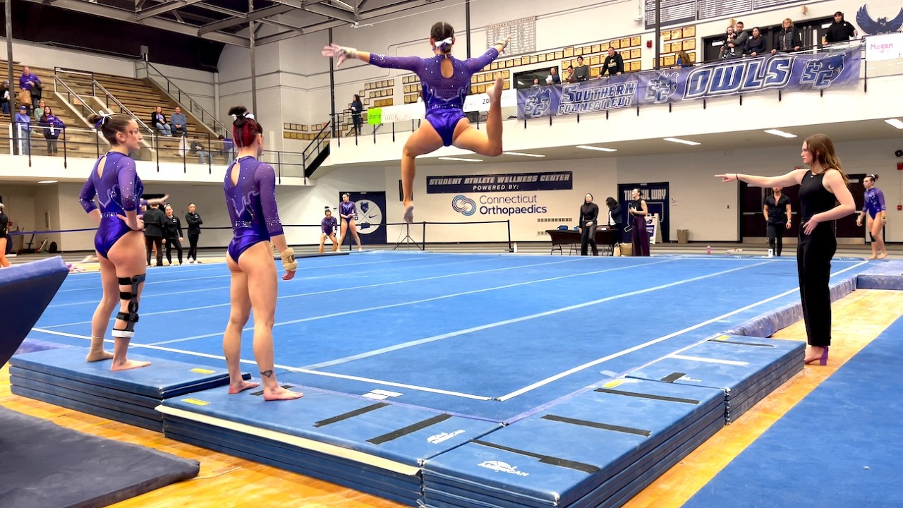 Stationary iPhone 12 ProMax SCSU Bridgeport College Gymnastics February 15 2026 #sports #video