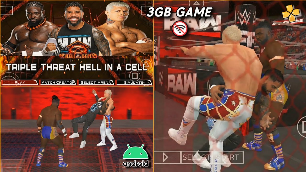 Новая версия WWE 2K25 для PSP и Android | Тройная угроза - Матч 
