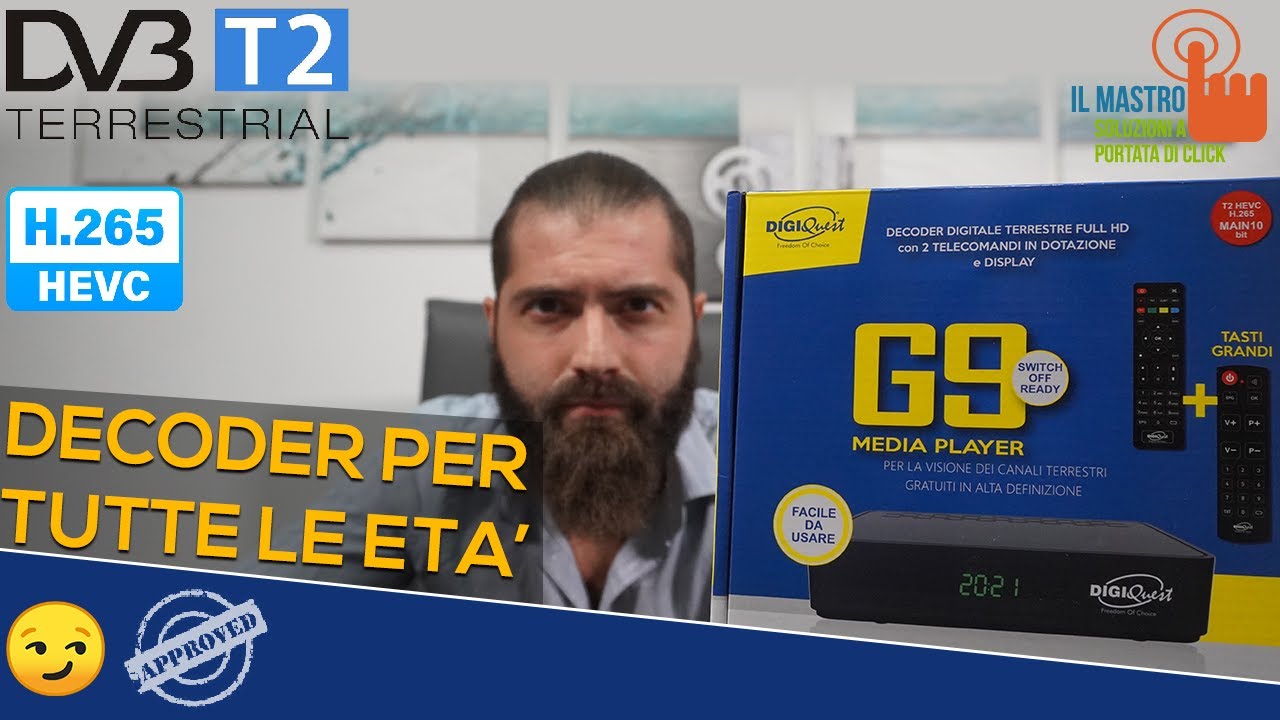 Decoder Digitale Terrestre Dvb T2 Digiquest G9 media player pronto per lo switch off del 20 ottobre