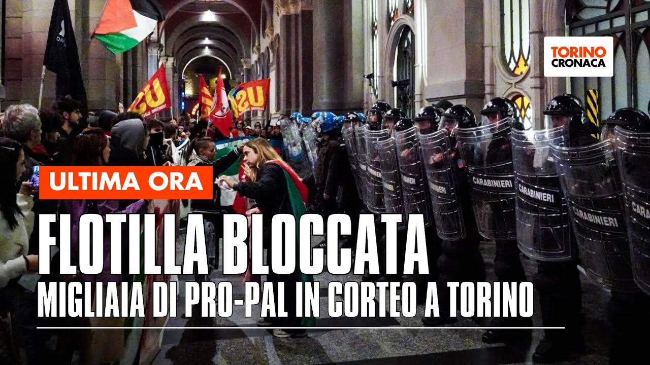 Flotilla bloccata, Pro-Pal in corteo a Torino: Porta Nuova occupata