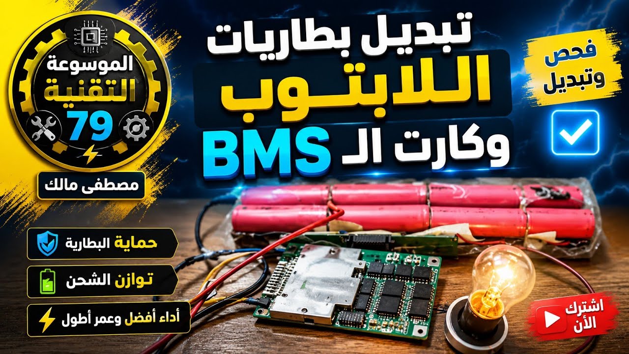 تبديل بطاريات اللابتوب وكارت ال BMS وطريقة الفحص