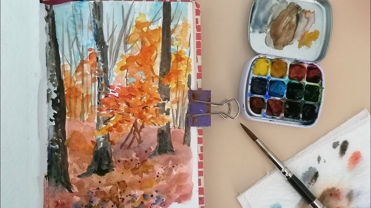 Un veloce schizzo autunnale #acquarello #tutorial #sketch 