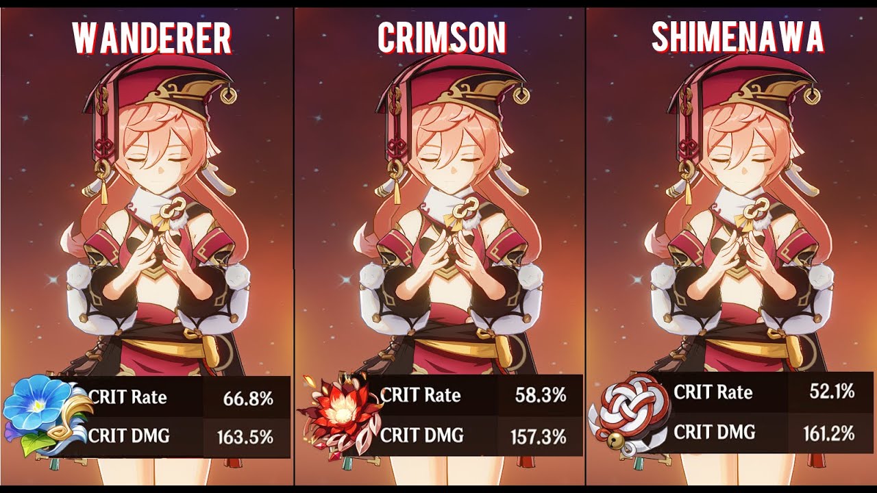 Yanfei - Wanderer Troupe vs Crimson Witch vs Shimenawa Reminiscence - Artifact Comparison