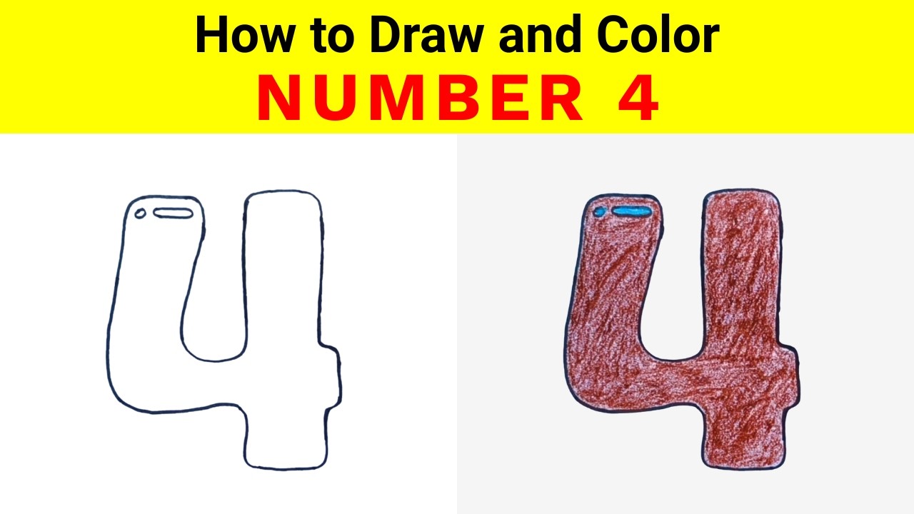 How to Draw and Color Number 4 for Kids | Learn Step by Step Drawing #easyartandcraft