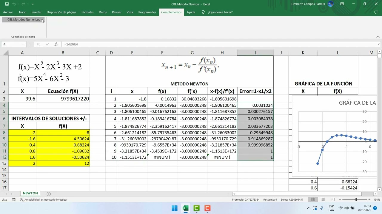 Programa Metodo Newton Raphson-Ejemplo ejercicio resuelto en Excel VBA
