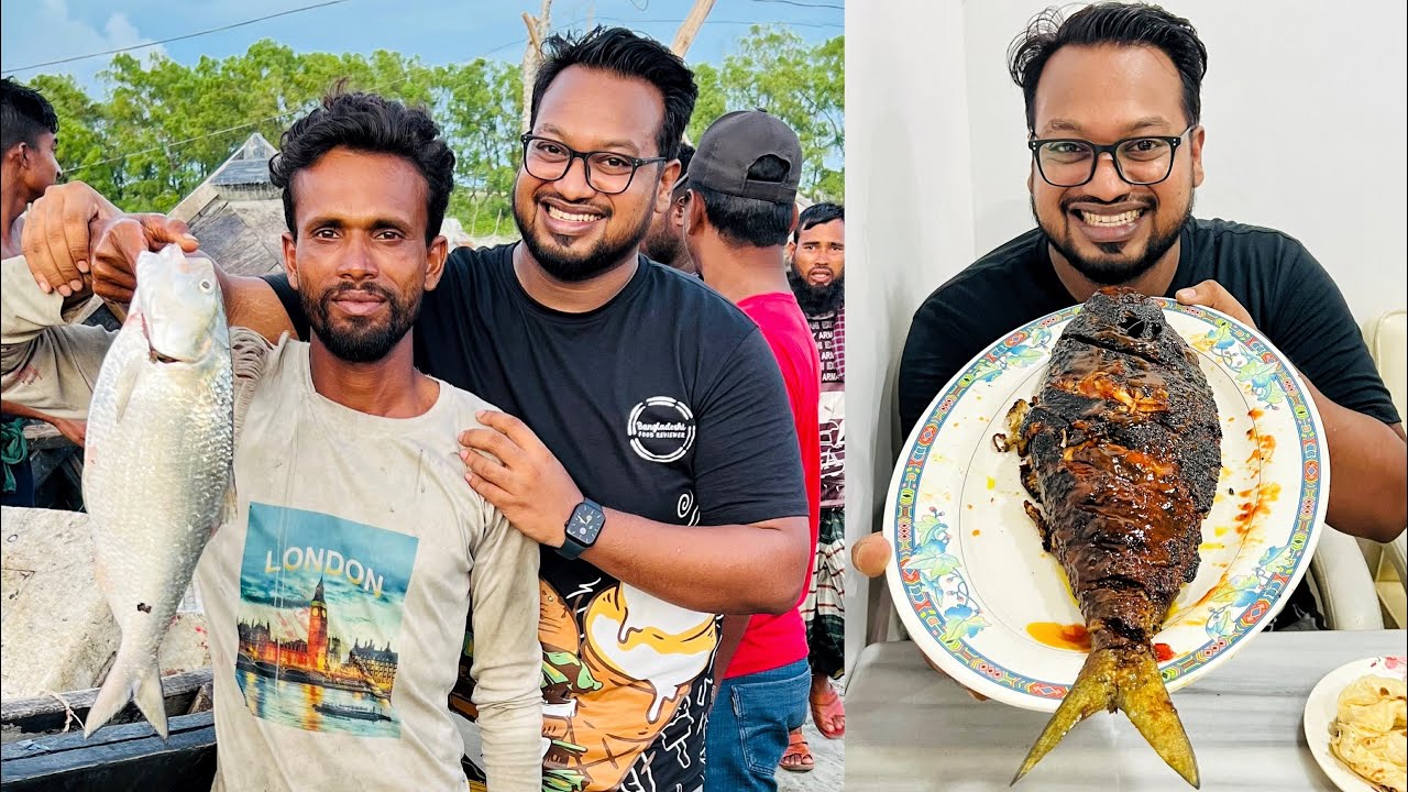 জেলে নৌকা থেকে সাগরের ইলিশ কিনে বারবিকিউ করে খেলাম 🔥 ১৩৪৫ গ্রামের ইলিশটা কিছুক্ষন আগে ধরা পরছে 👍