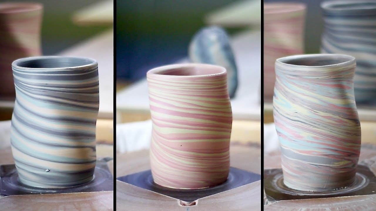 How to Marble Clay on The Wheel with Colored Clay