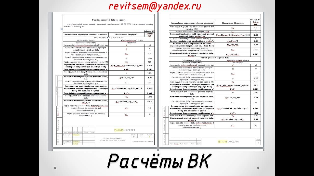 Расчёты ВК по СП 30 13330