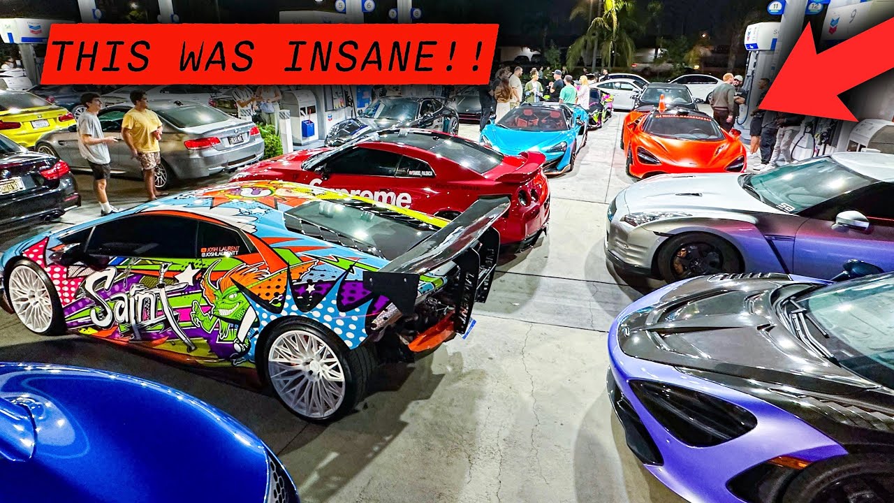 CAR MEET TAKESOVER GAS STATION...