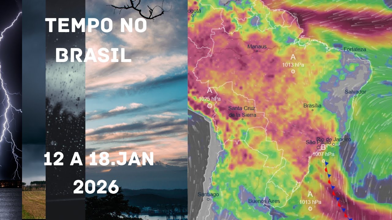 Tempo no Brasil (12 a 18.jan.2026): chuvas frequentes desde o AM até SP; poucas no Nordeste
