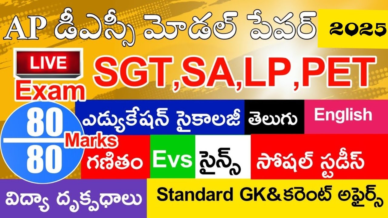 Ap Dsc Model Papers 2025 in Telugu | Ap Dsc Grand Test 160 Bits 80 Marks | SGT,SA,LP,PET All