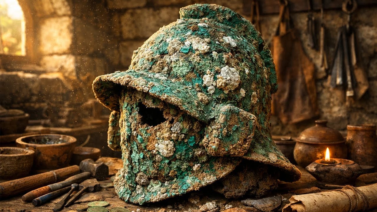 Complete Restoration of a Gladiator's Helmet Lost in the Colosseum Sand Since 80 AD