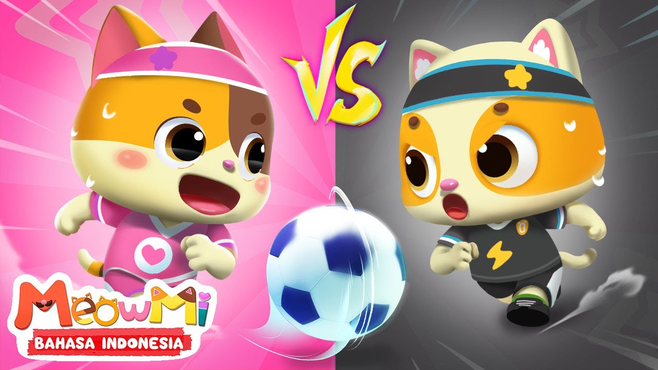 Tantangan Sepak Bola Hitam & Merah Muda | Lagu Anak-anak | MeowMi Family Show Bahasa Indonesia