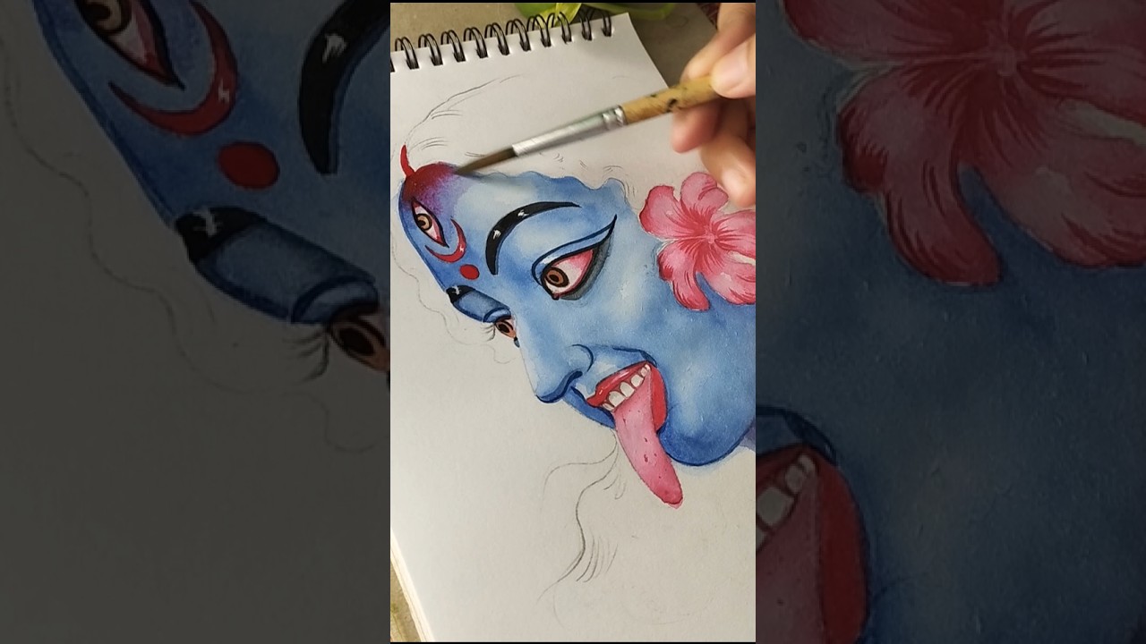 Ma kali 🌺| part - 1 #watercolor #2024 #art #diwalispecial #makali #shorts