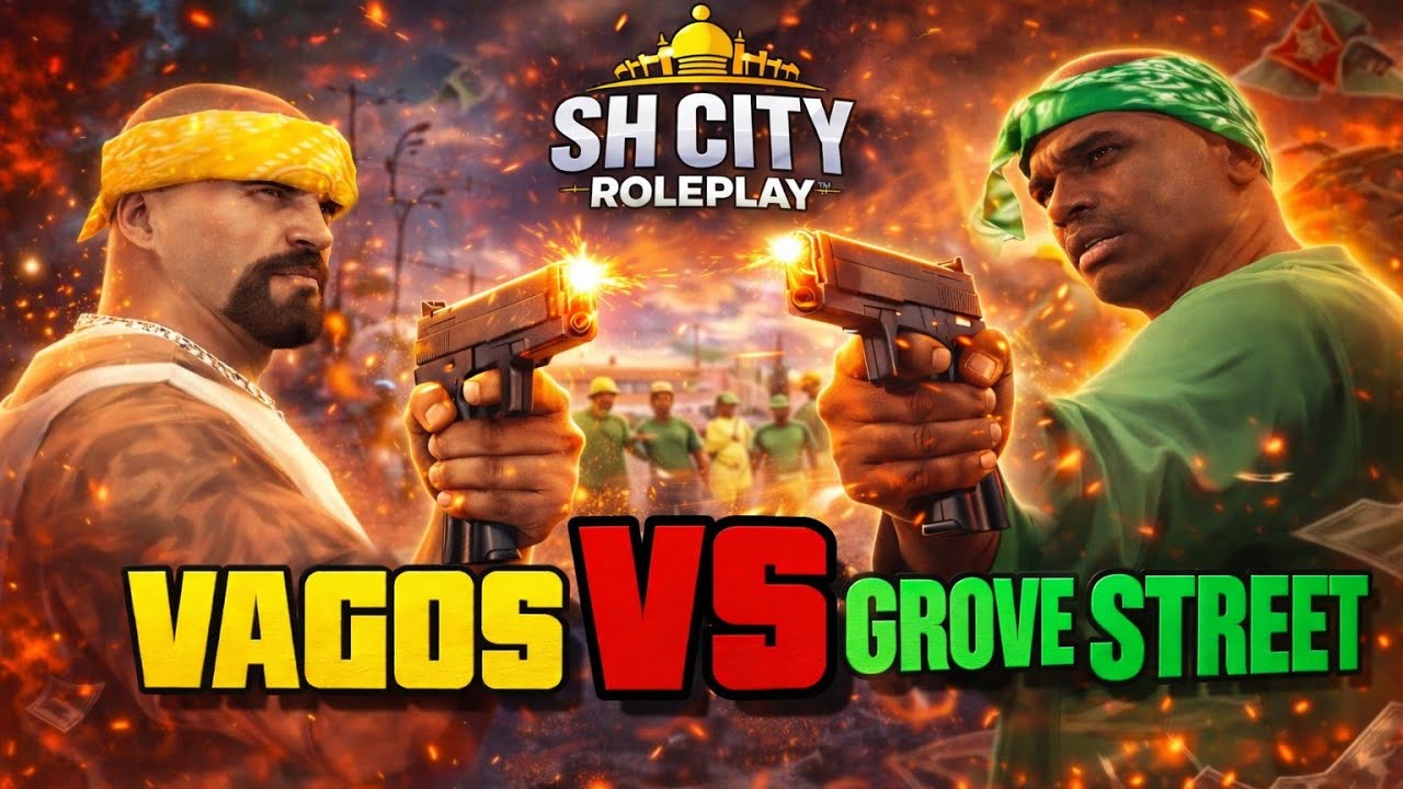 GTA RP / اقوى قتال💪بين العصابات🔥 من سيفوز ؟ Grove Street💚 VS Vagos💛 