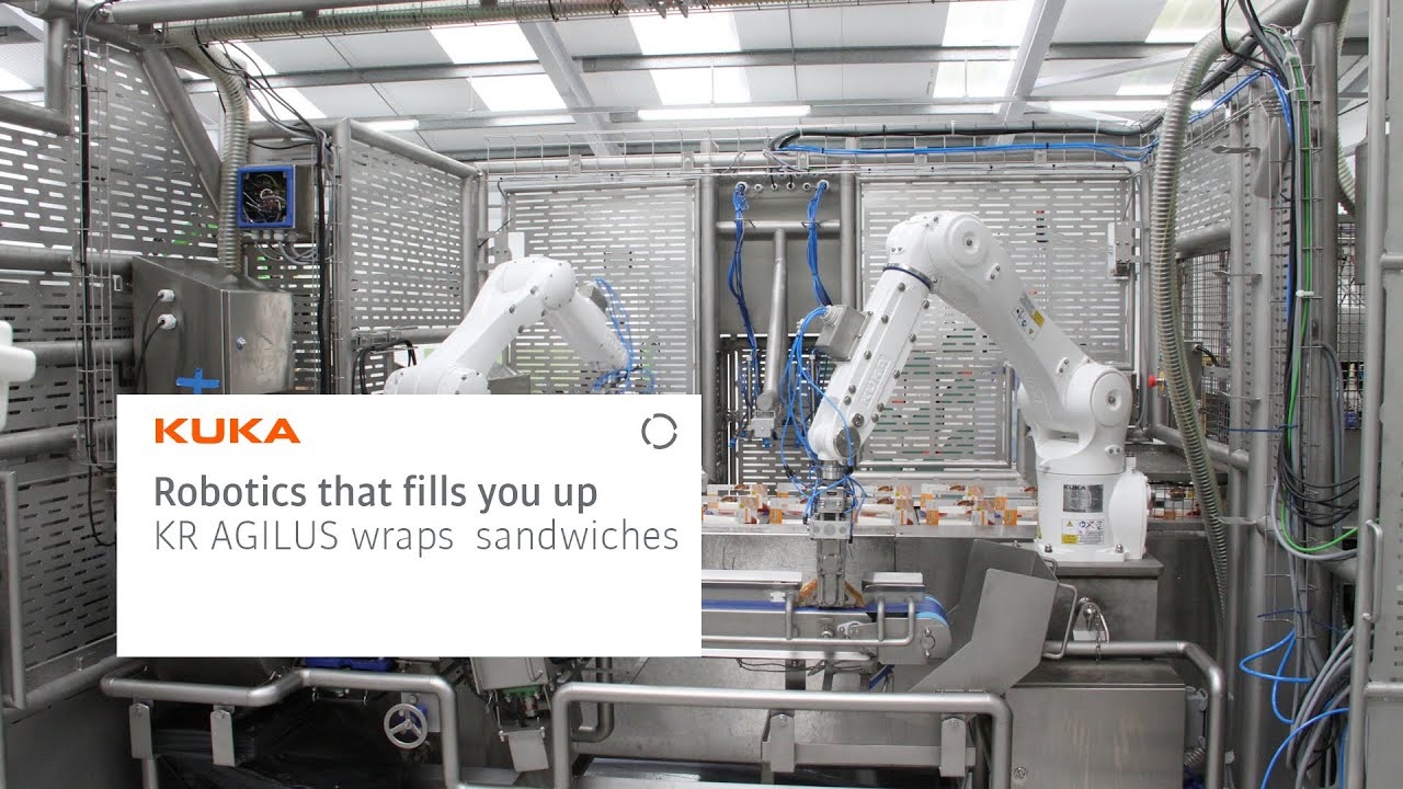 Hygienic food handling: Two KR AGILUS HM robots pack 50 to 60 sandwiches per minute