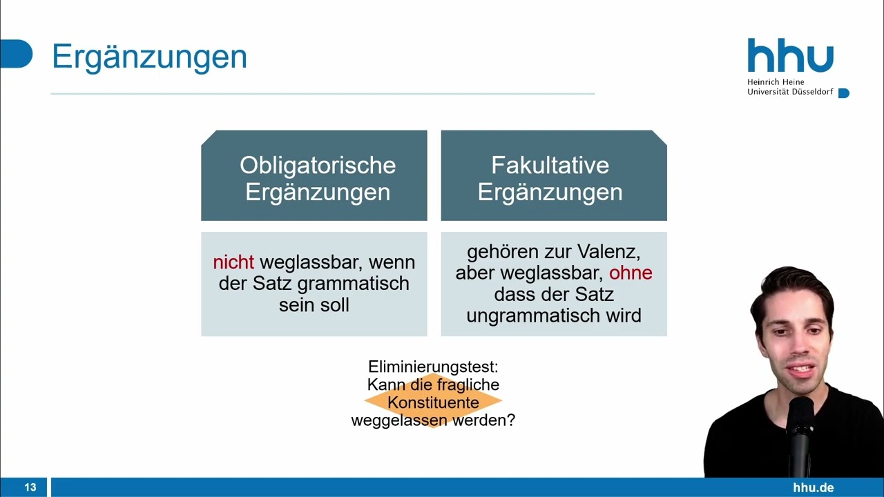 Dependenz und Valenz: Grundlagen, Ergänzungen vs. Angaben, Unterscheidungstests | Grammatik